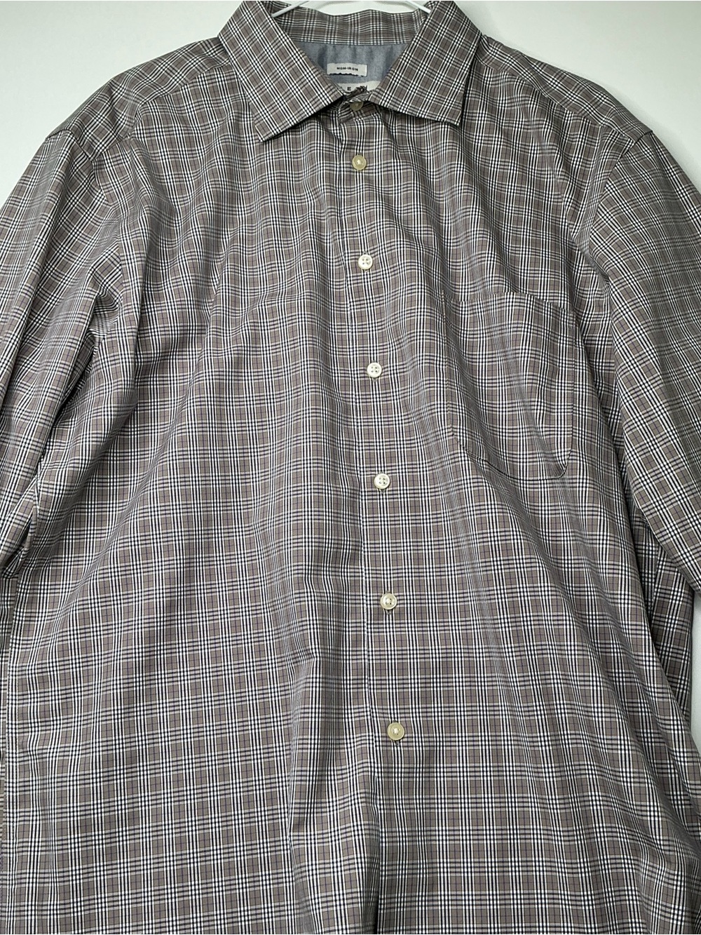 Joseph Abboud Dress Shirt Men Size XL Blue Brown Plaid Long Sleeve NON IRON